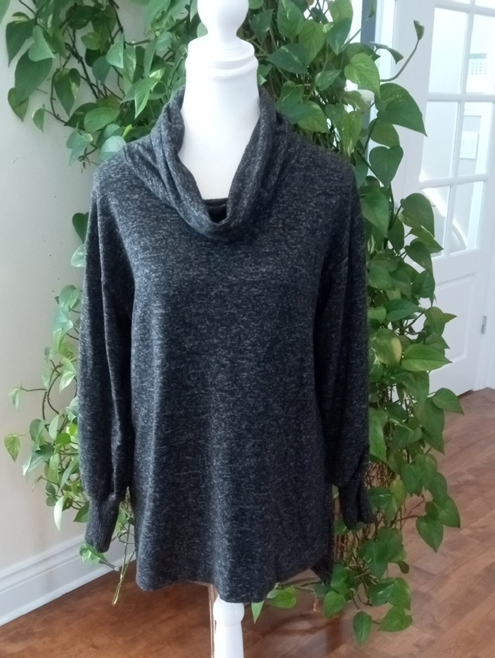 Suzy Shier Charcoal Cowl Neck Sweater